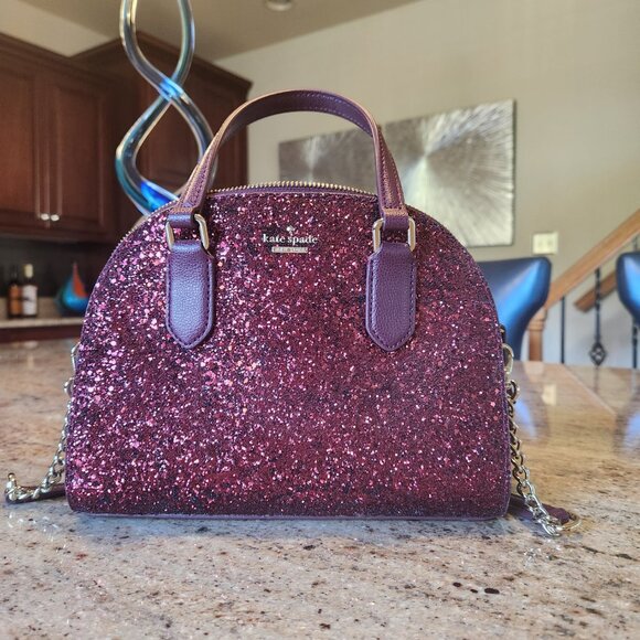 Kate Spade Mini Reiley Laurel Way Glitter Bag Satchel Crossbody in Red Burgundy - Picture 2 of 11
